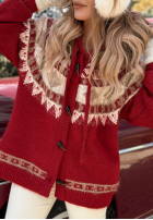 Vzorovaný Sveter z futerkiem Christmas Fireplace červený