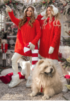 Ozdobnie pleciony Sveter z golfem Wrapped In Comfort červený