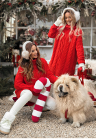 Ozdobnie pleciony Sveter z golfem Wrapped In Comfort červený