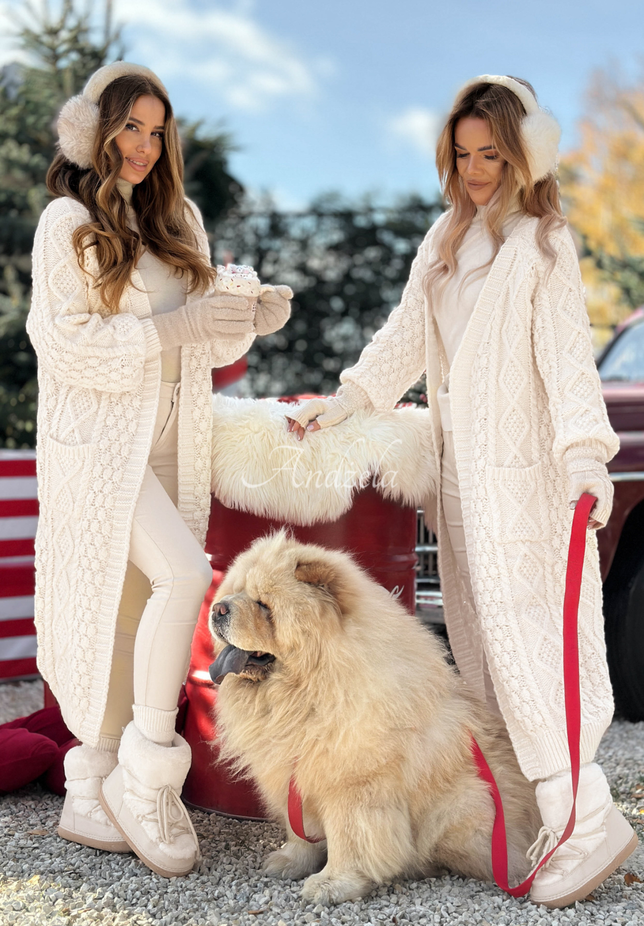 Dlhý ozdobne pletený kardigan Wrap Yourself ecru