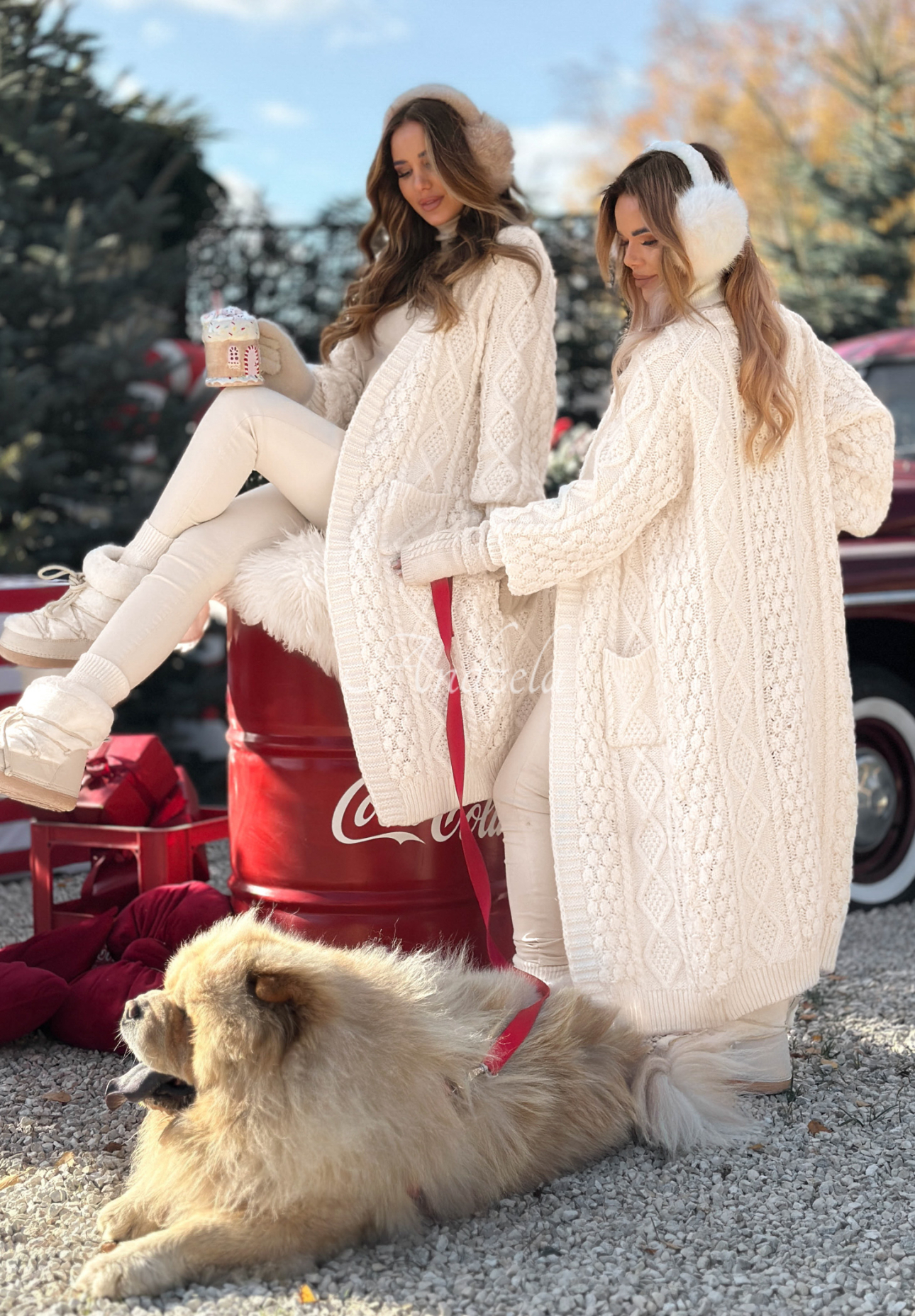 Dlhý ozdobne pletený kardigan Wrap Yourself ecru