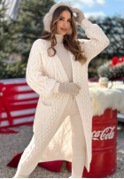 Dlhý ozdobnie pleciony kardigan Wrap Yourself ecru