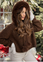 Sveter s kapucňou i futerkiem Cinnamon Tea čokoládový