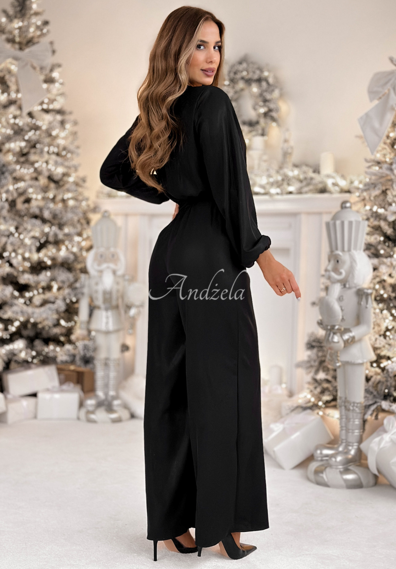 Dlhý lesklý overal s viskózou Mistletoe &amp; Wine čierne