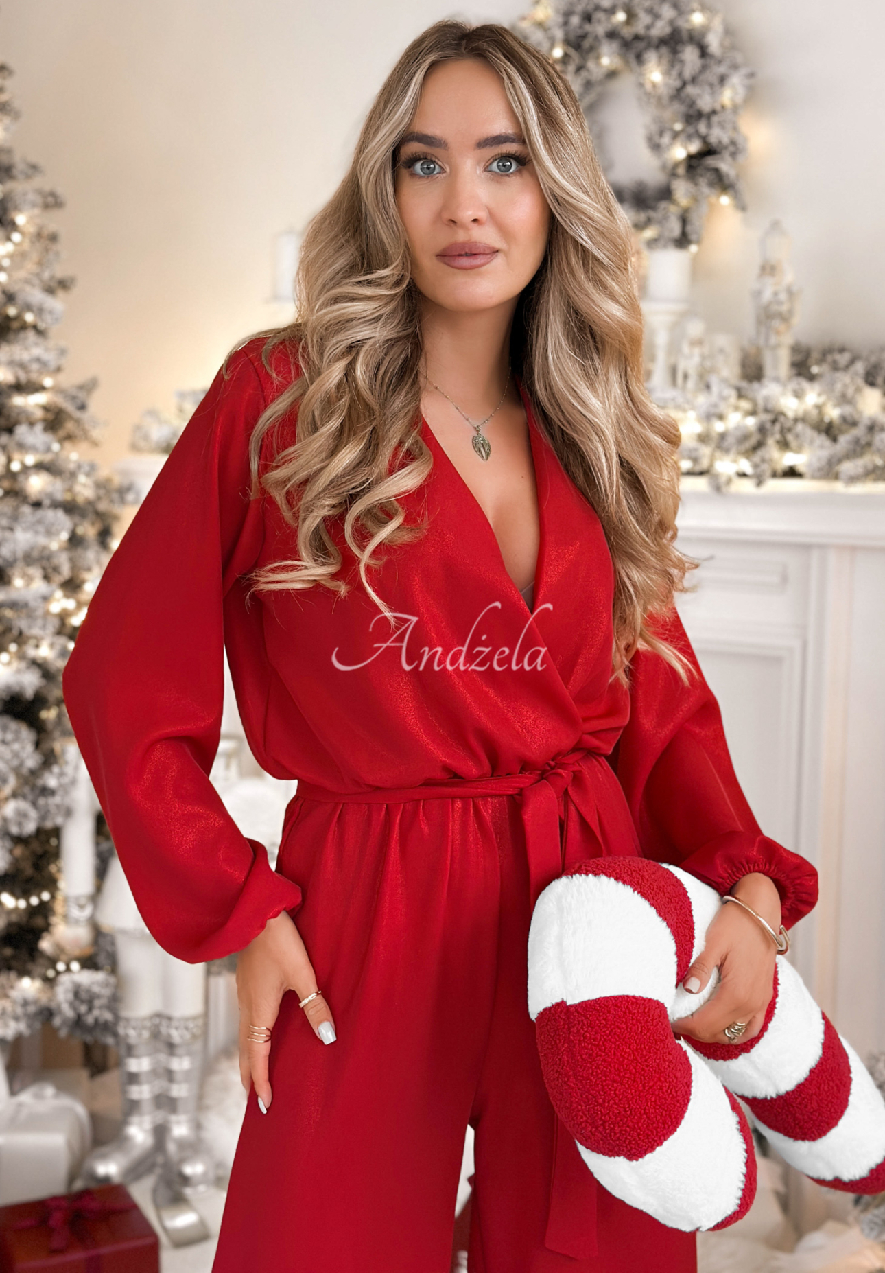 Dlhý lesklý overal s viskózou Mistletoe &amp; Wine červený