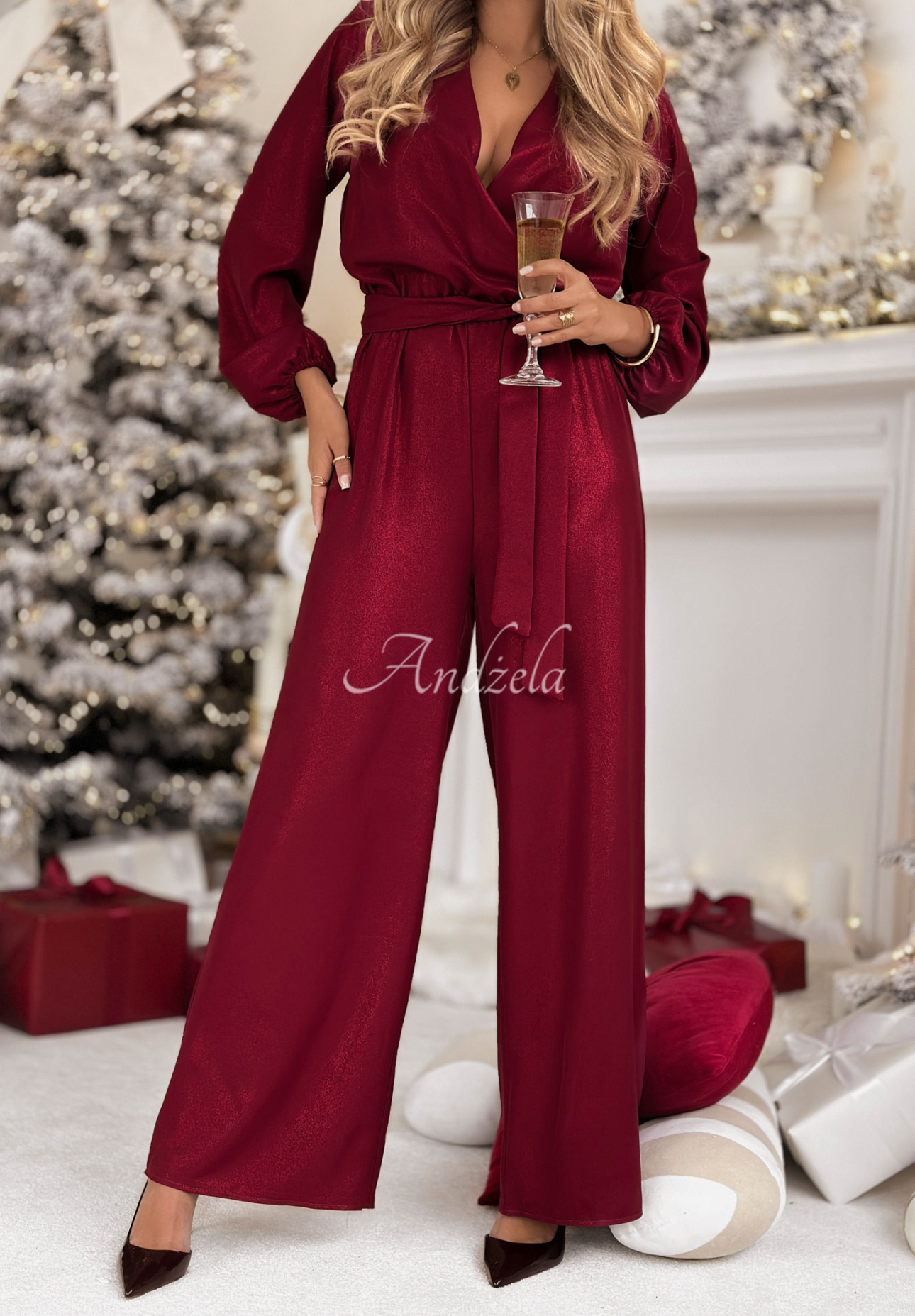 Dlhý lesklý overal s viskózou Mistletoe &amp; Wine bordová