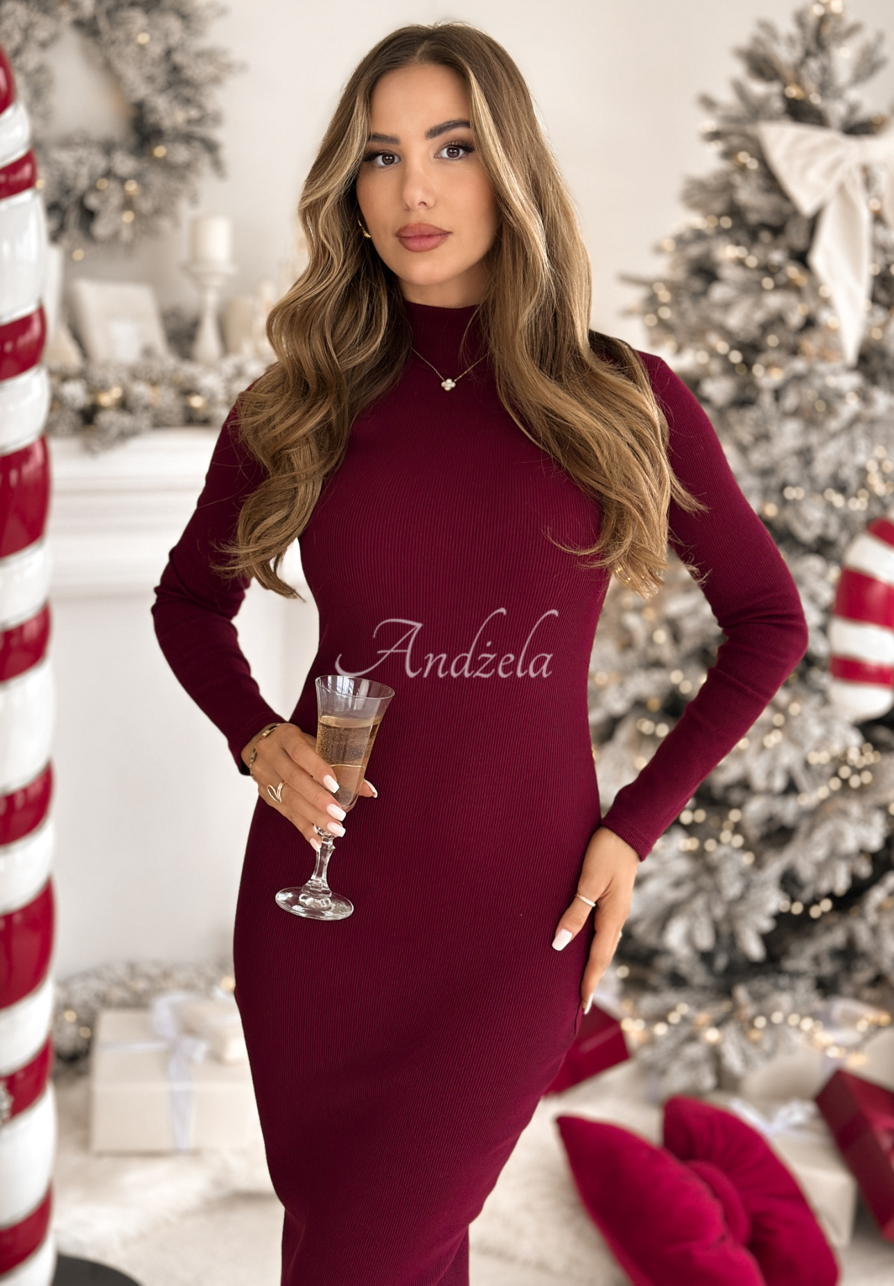 Rebrované šaty midi Smile Again bordová