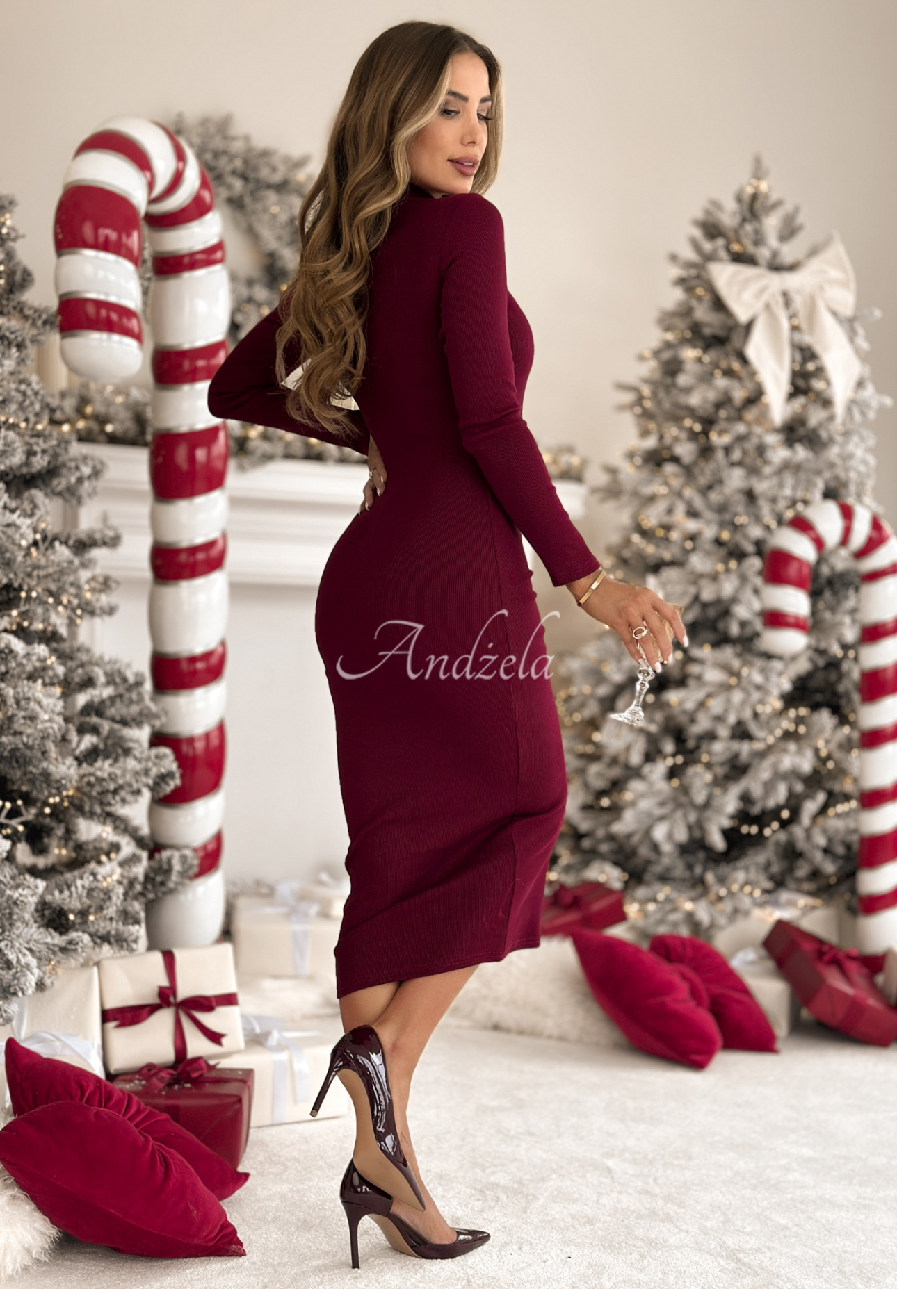 Rebrované šaty midi Smile Again bordová