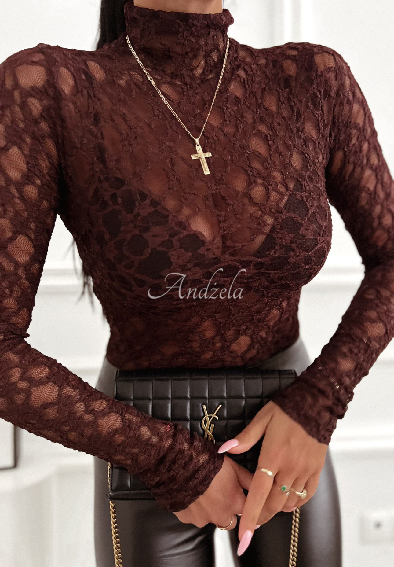 Čipkovaná blúzka z viskózy The Best Life čokoládová