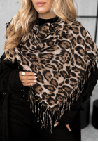 Šatky z frędzlami w panterkę Wild Cold béžovo-čierna