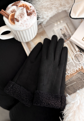 Semišové rukavice s kožušinou Frozen Hours čierne