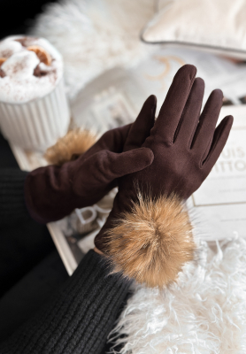 Rukavice z imitácie semišu Fluffy čokoládové