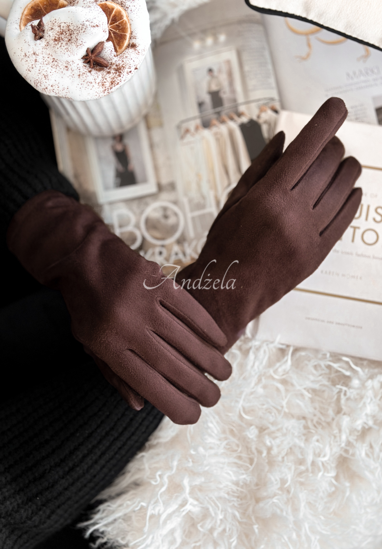 Semišové rukavice Season Of Rest čokoládové