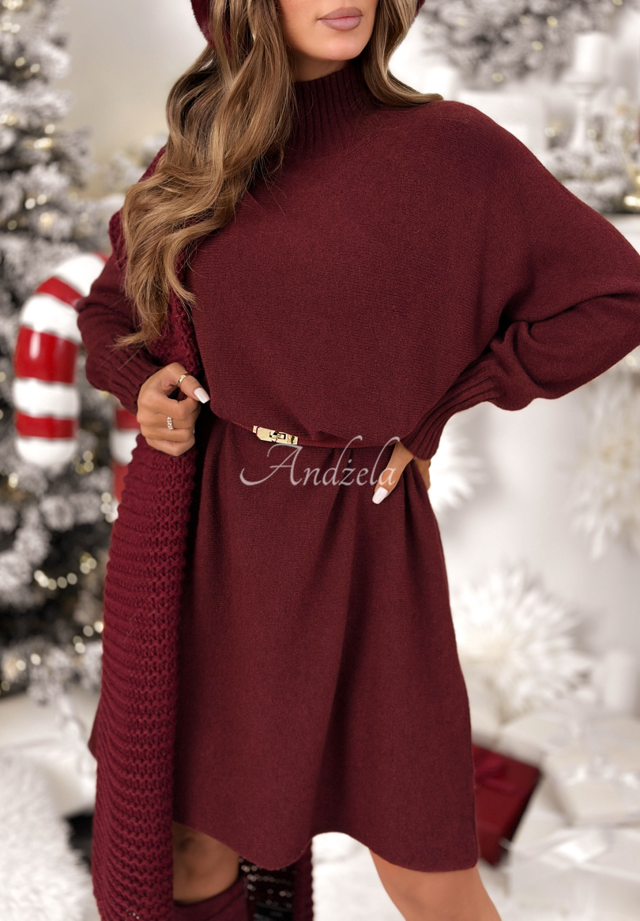 Šaty sveter z viskózy Lady In Cold bordová