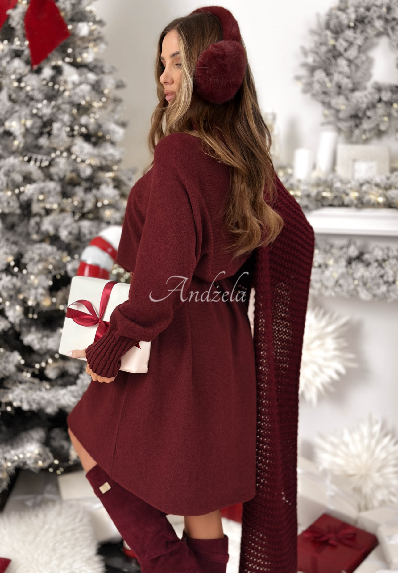 Šaty sveter z viskózy Lady In Cold bordová