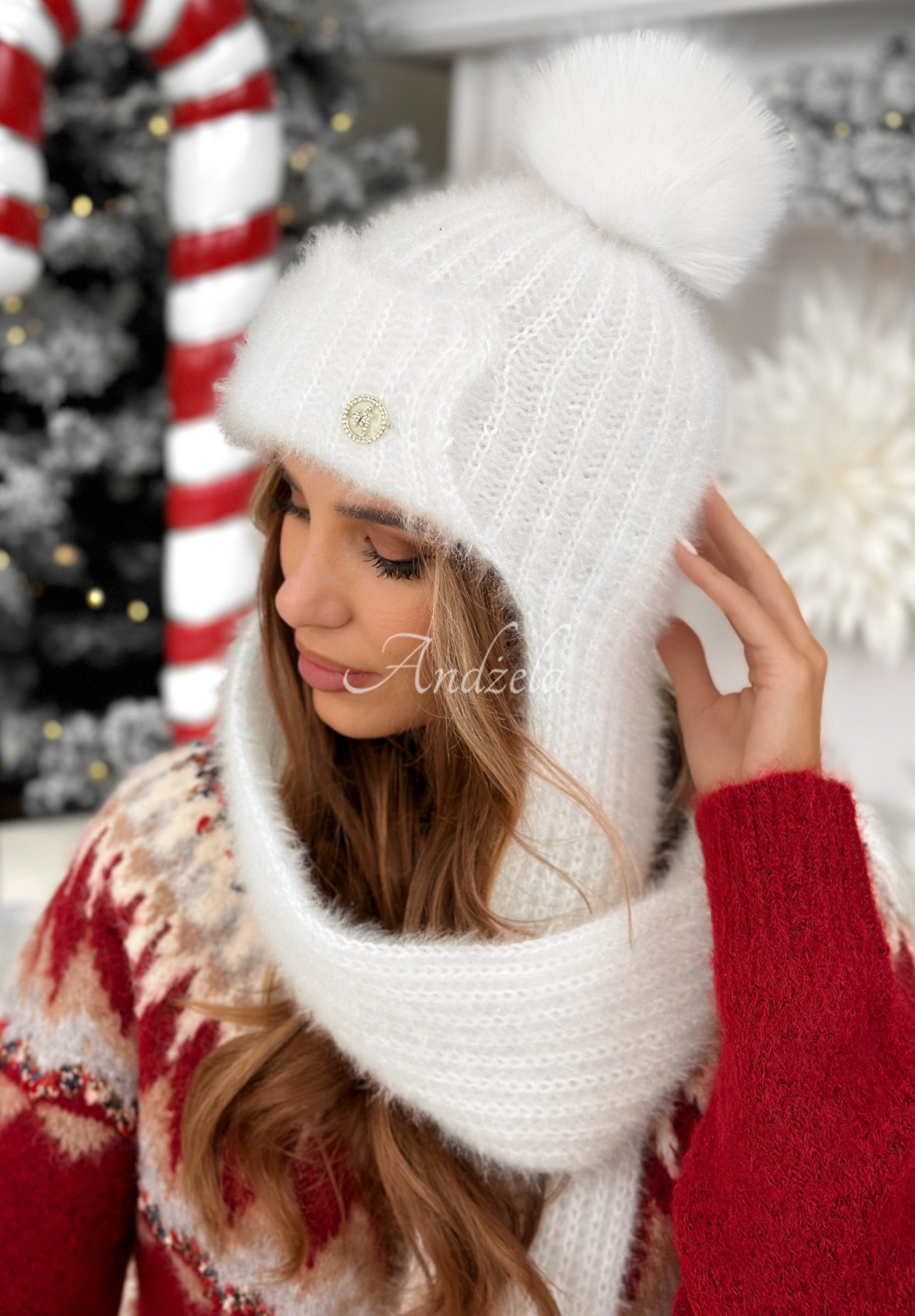 Čiapka so šálom balaclava Cold Season Biela