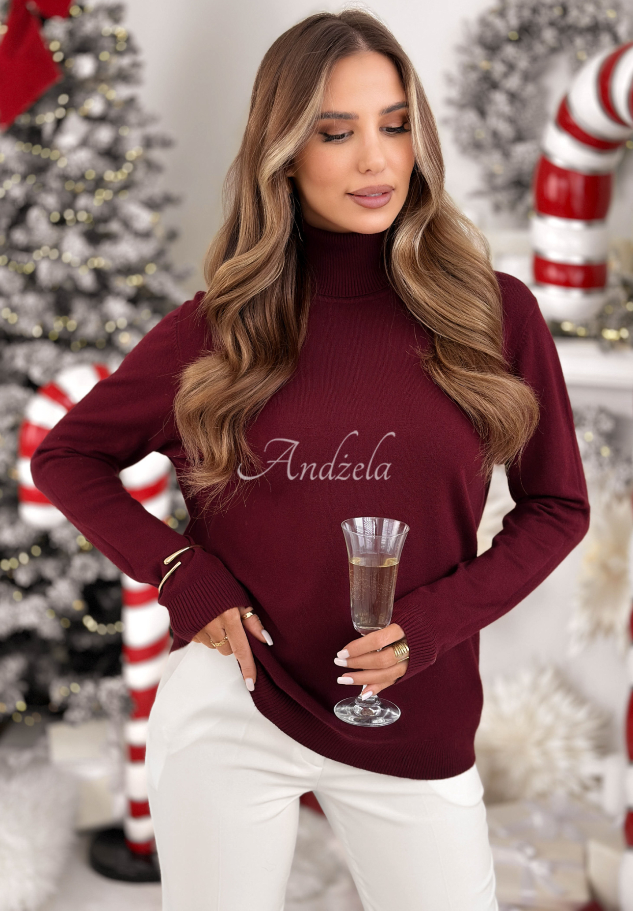 Sveter s rolákom a viskózou Sweater Mood bordová