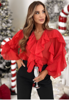 Blúzka z lyocellu z falbankami Feels Like Christmas červená