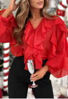 Blúzka z lyocellu z falbankami Feels Like Christmas červená