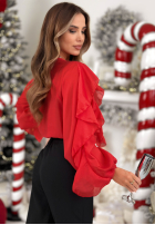 Blúzka z lyocellu z falbankami Feels Like Christmas červená