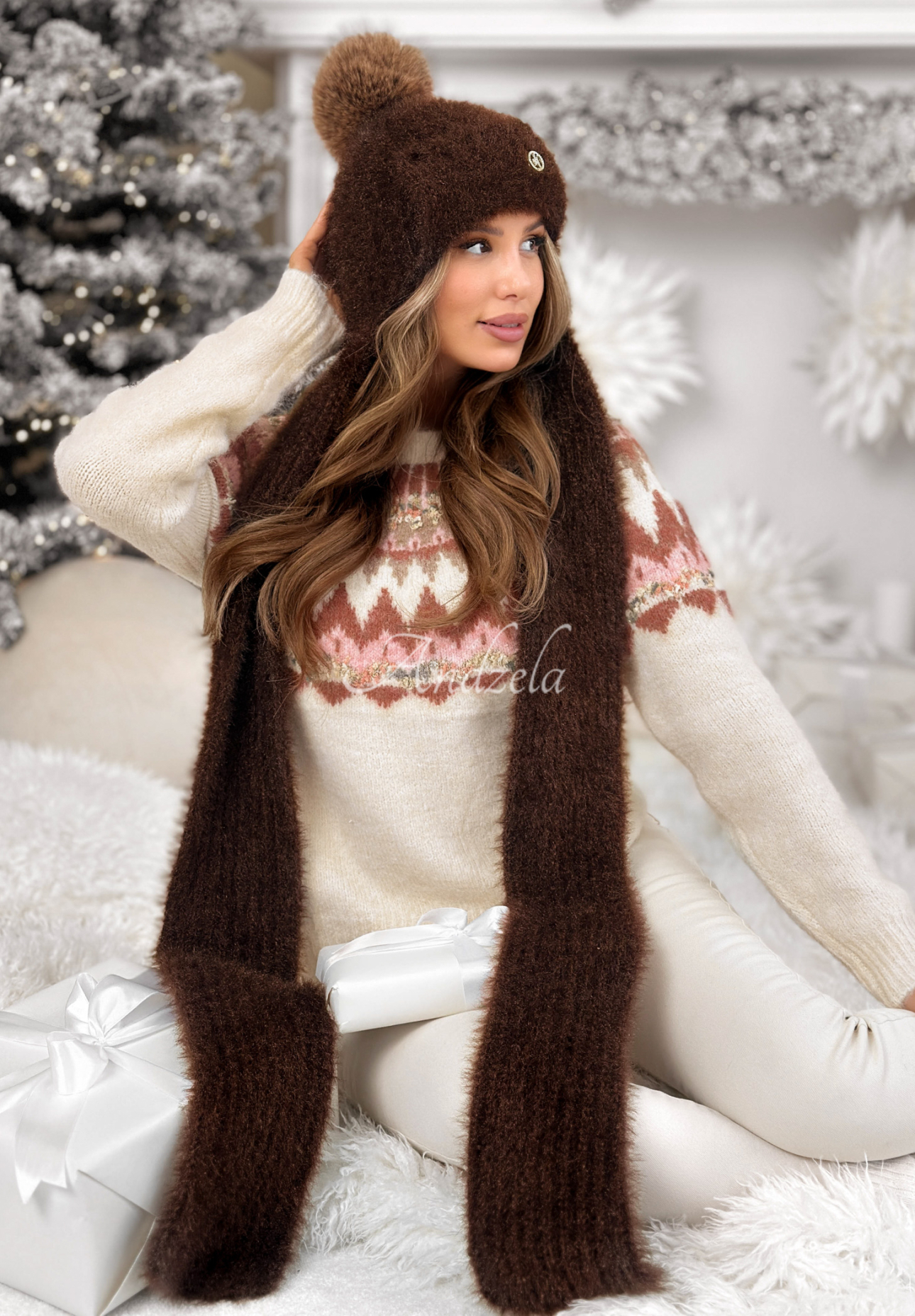 Čiapka so šálom balaclava Cold Season čokoládový