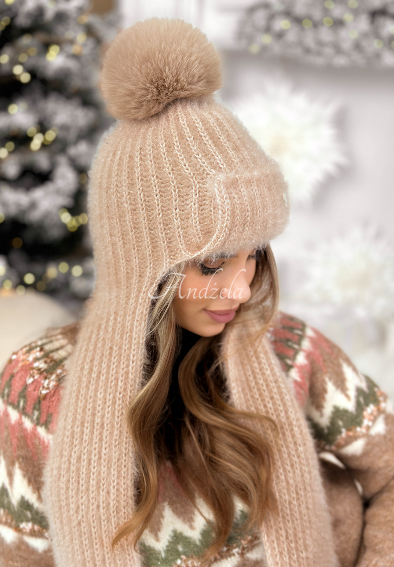 Čiapka so šálom balaclava Cold Season béžová