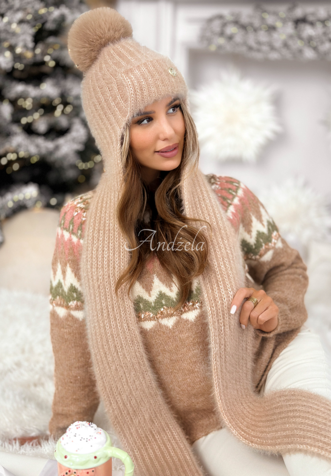 Čiapka so šálom balaclava Cold Season béžová