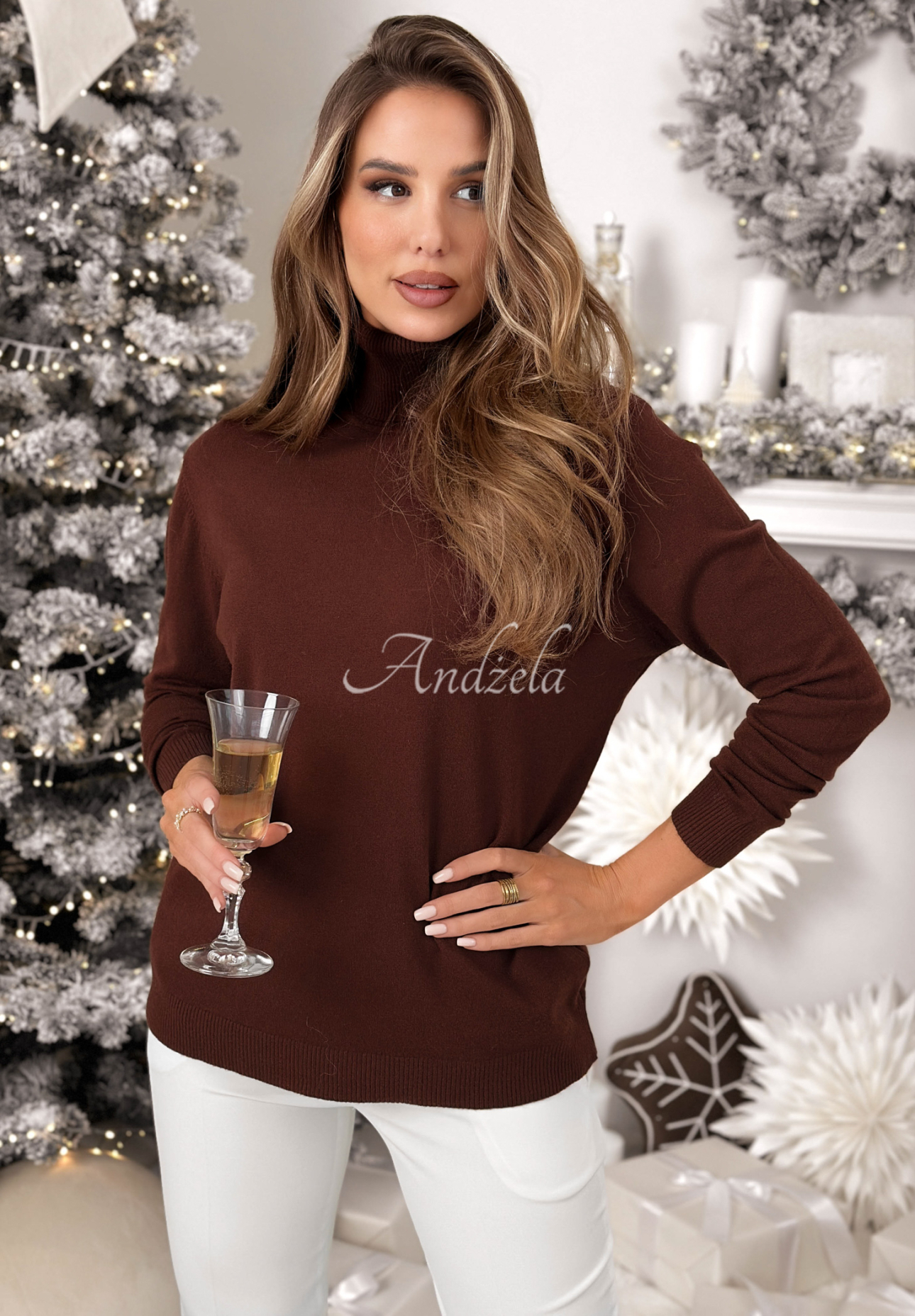 Sveter s rolákom a viskózou Sweater Mood čokoládový