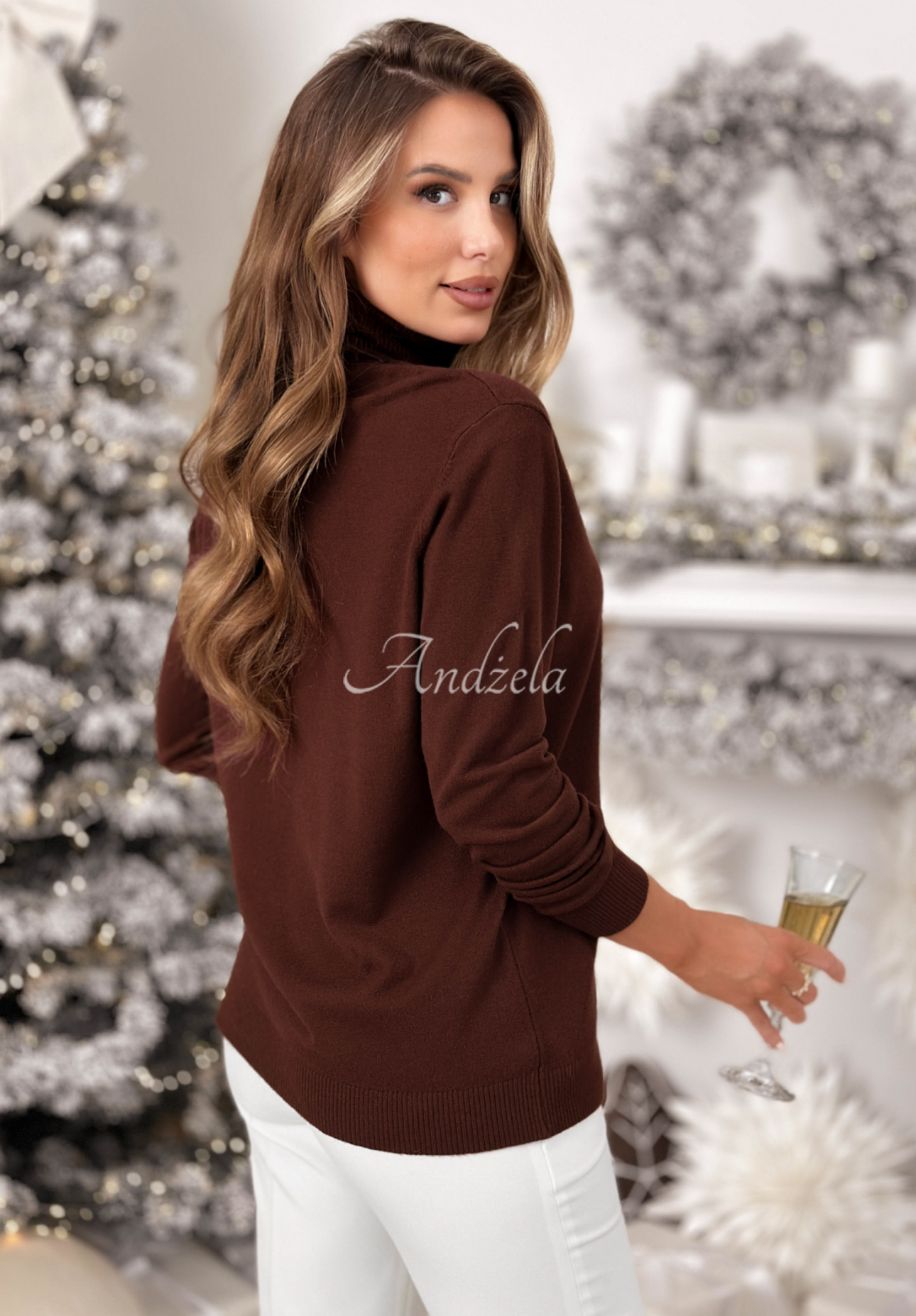 Sveter s rolákom a viskózou Sweater Mood čokoládový