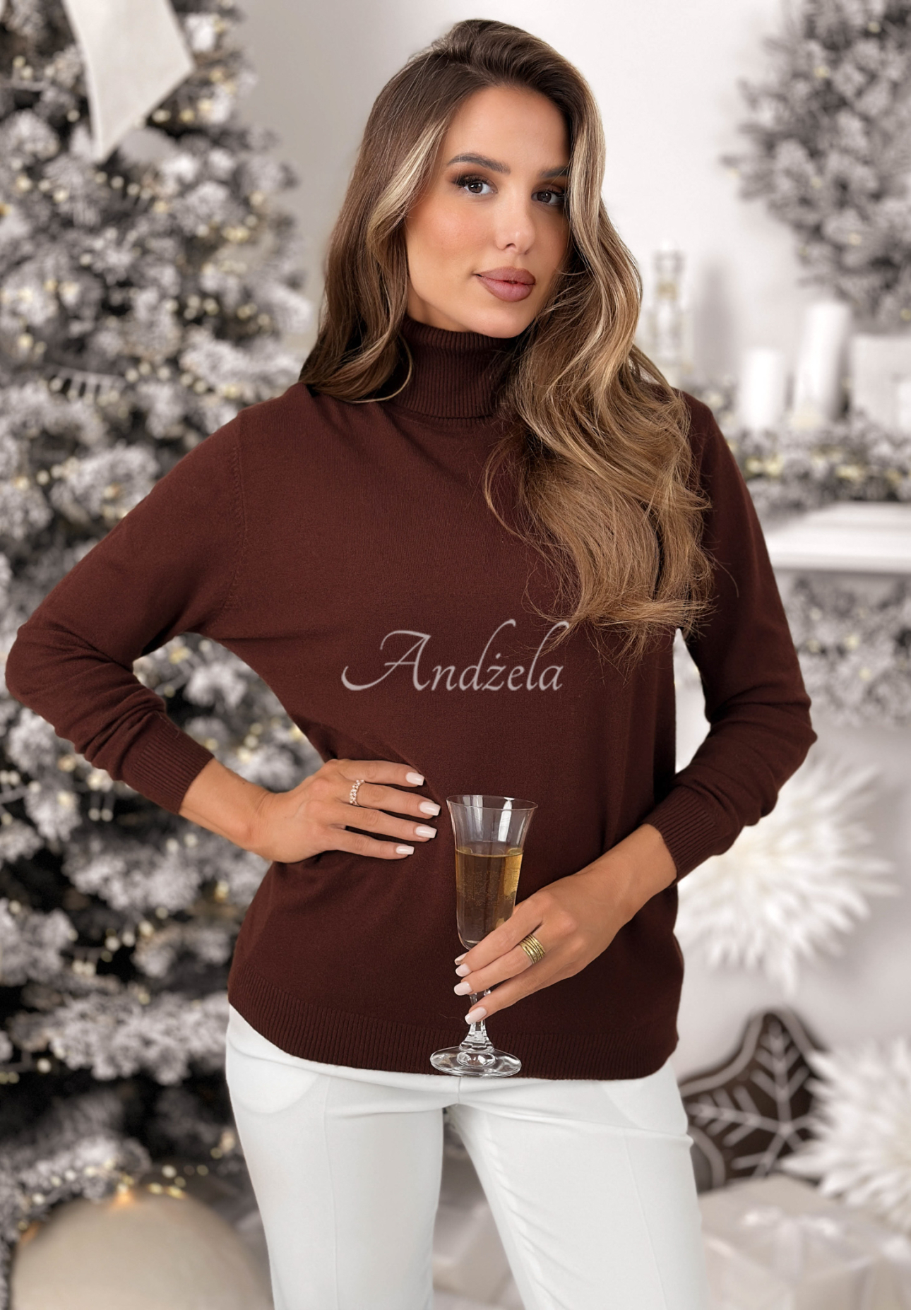 Sveter s rolákom a viskózou Sweater Mood čokoládový