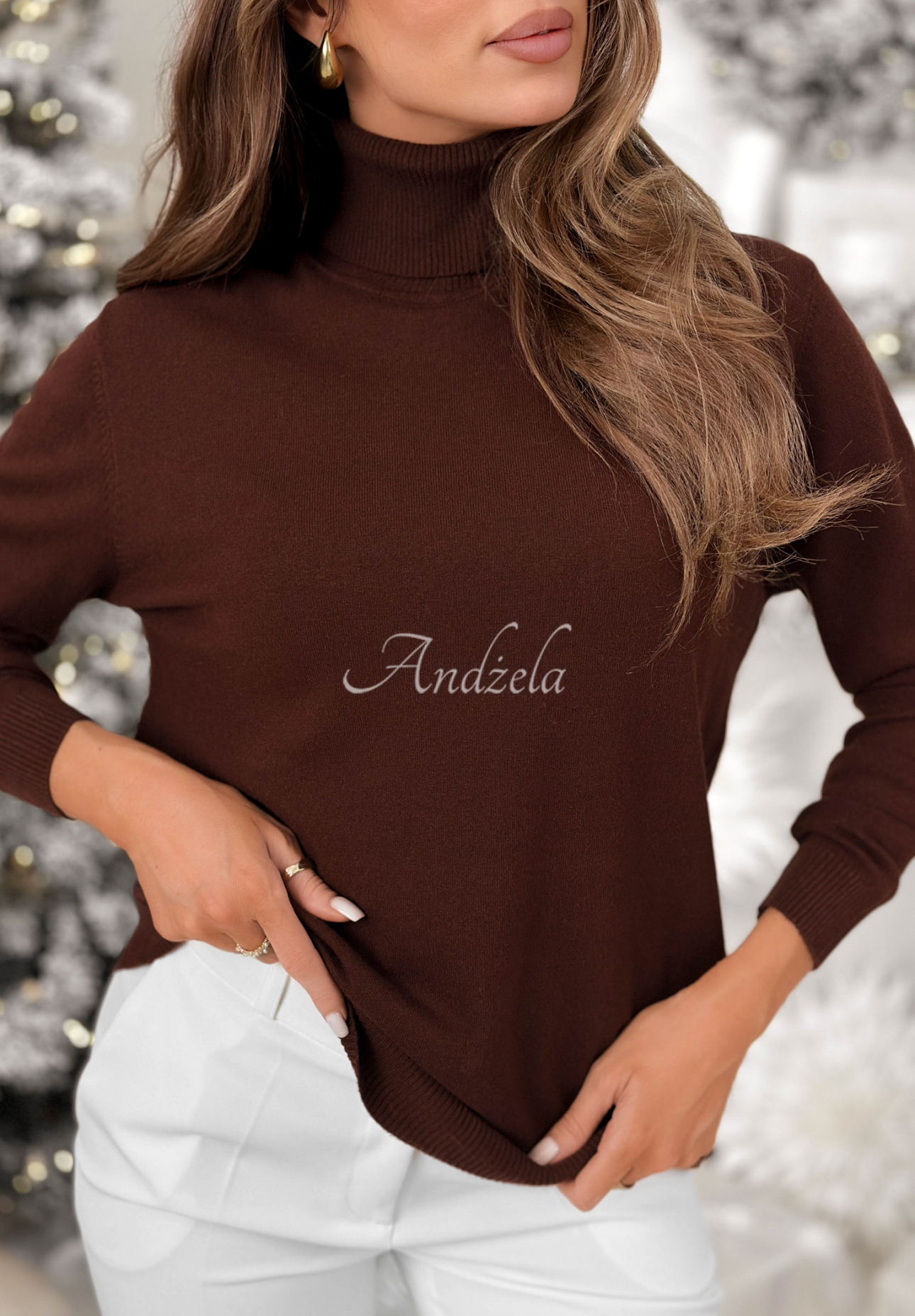 Sveter s rolákom a viskózou Sweater Mood čokoládový