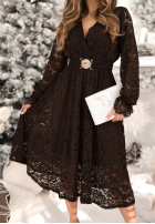 Długa koronkowa Šaty z paskiem Half Of Me čokoládová