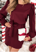 Šaty z bufkami i paskiem Crazy About You  bordová