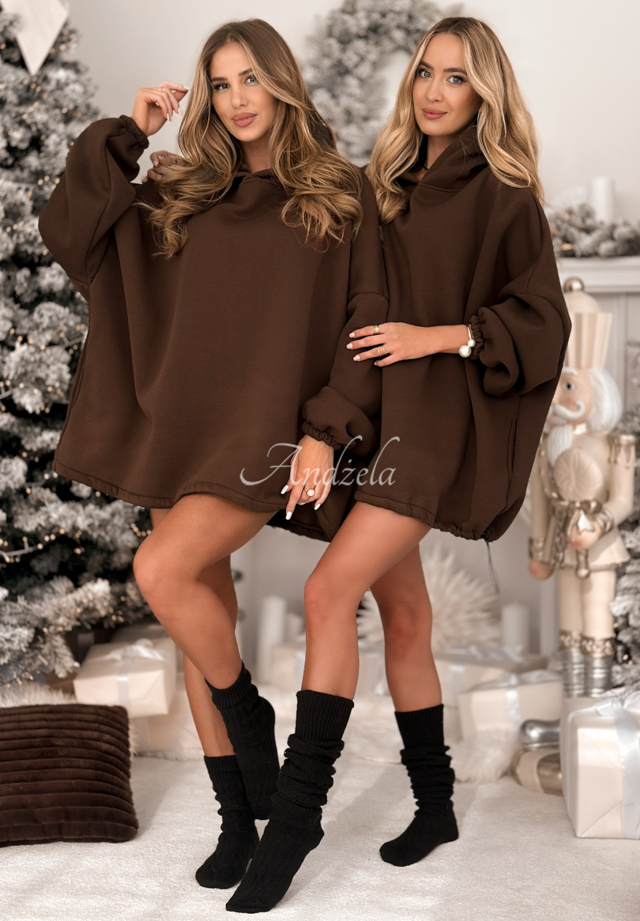 Dlhá mikina oversize s kapucňou Still Cute čokoládová