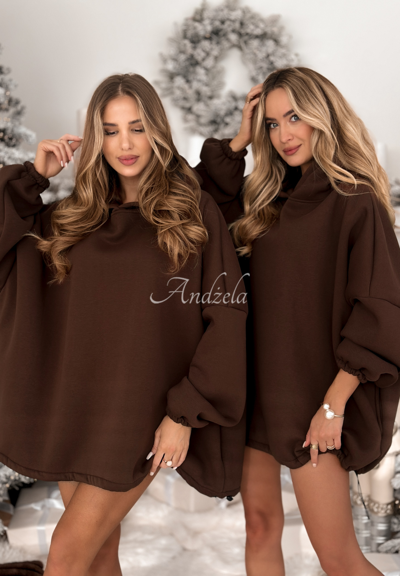 Dlhá mikina oversize s kapucňou Still Cute čokoládová