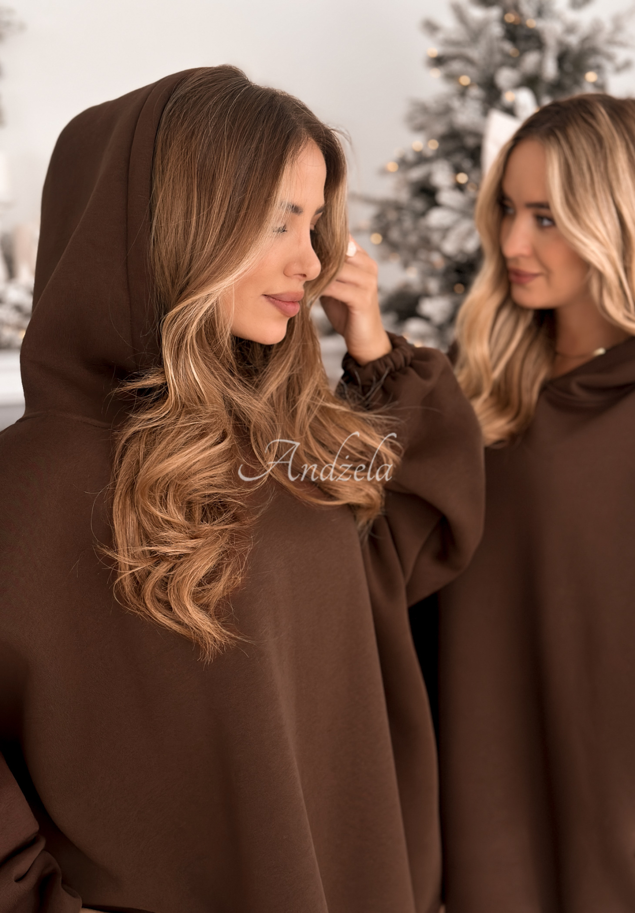 Dlhá mikina oversize s kapucňou Still Cute čokoládová