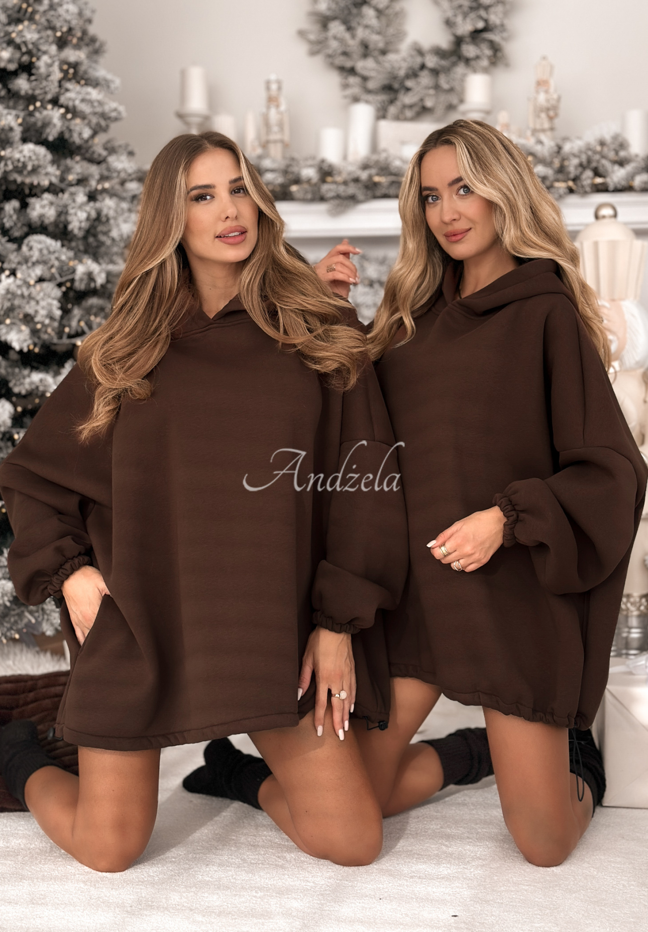 Dlhá mikina oversize s kapucňou Still Cute čokoládová