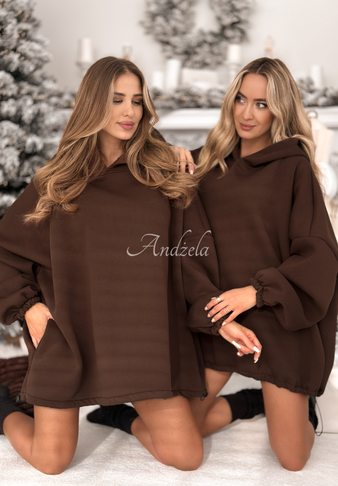 Dlhá mikina oversize s kapucňou Still Cute čokoládová