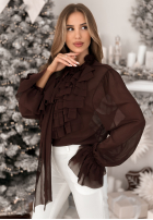 Košeľa z żabotem i wiązaniem Miss Delicacy čokoládová