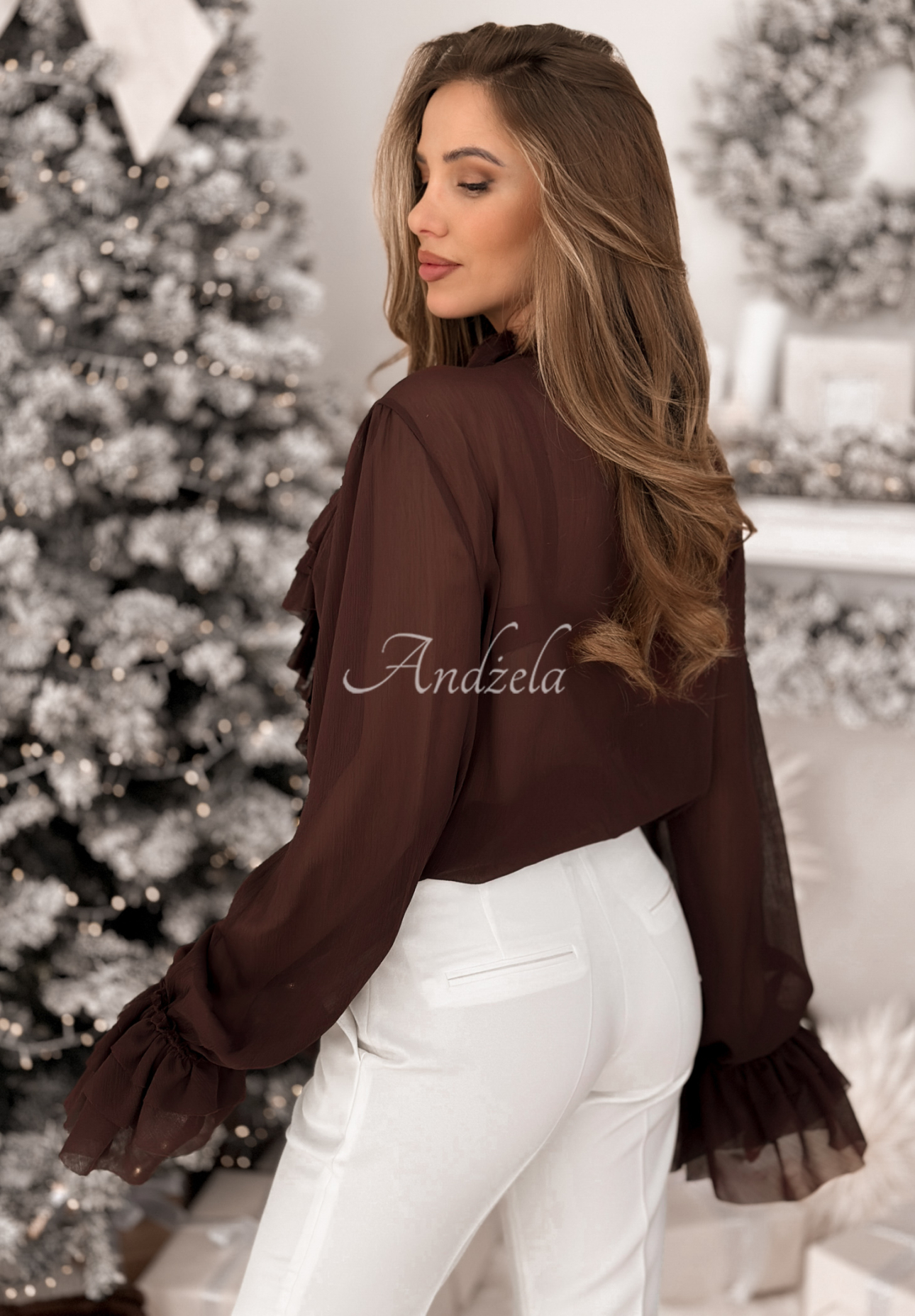 Viskózová košeľa s žabotom a viazaním Miss Delicacy čokoládová