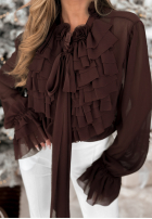 Košeľa z żabotem i wiązaniem Miss Delicacy čokoládová
