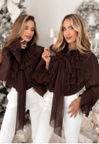 Košeľa z żabotem i wiązaniem Miss Delicacy čokoládová