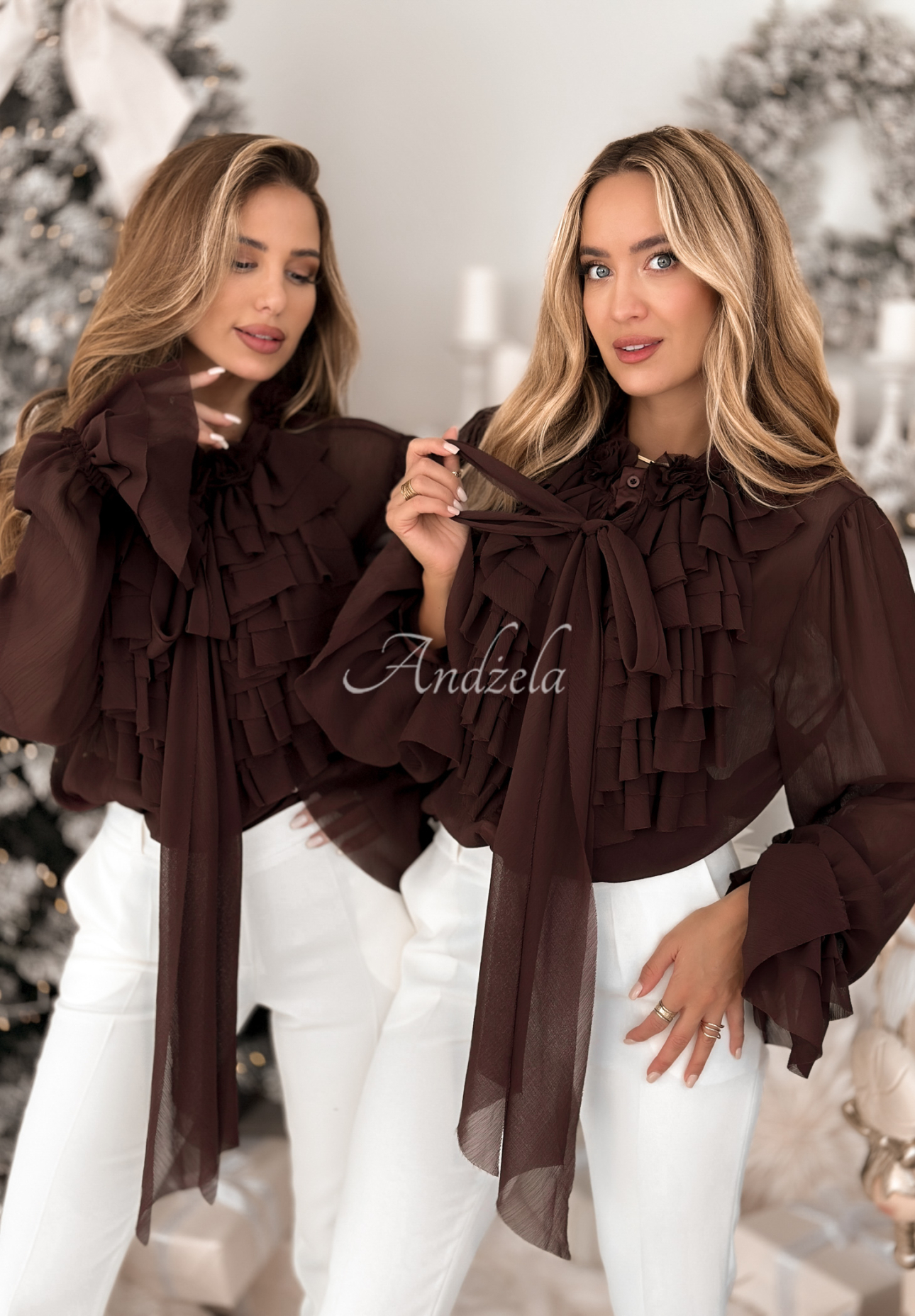 Viskózová košeľa s žabotom a viazaním Miss Delicacy čokoládová