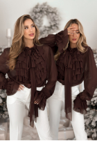 Košeľa z żabotem i wiązaniem Miss Delicacy čokoládová