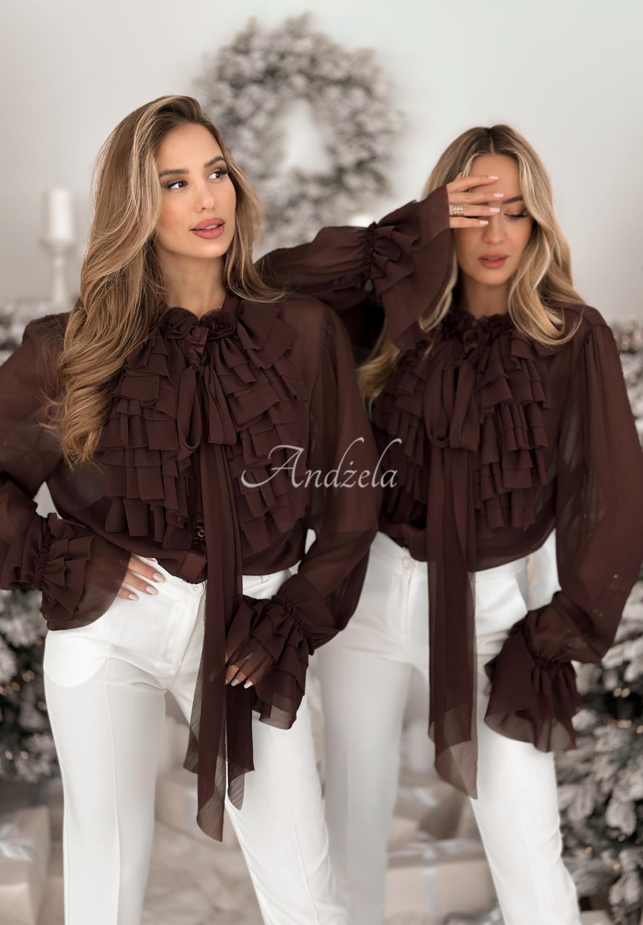 Viskózová košeľa s žabotom a viazaním Miss Delicacy čokoládová