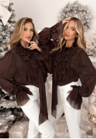 Košeľa z żabotem i wiązaniem Miss Delicacy čokoládová