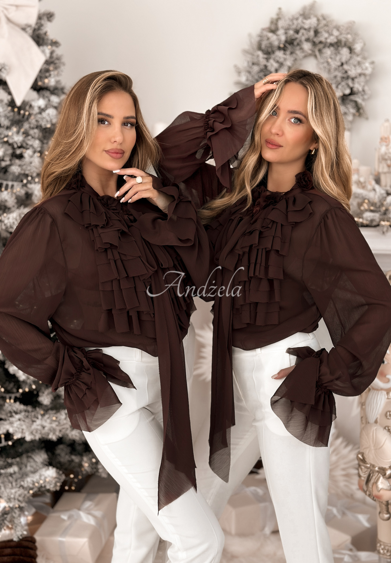 Viskózová košeľa s žabotom a viazaním Miss Delicacy čokoládová