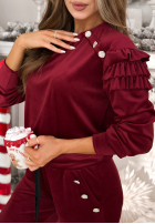 Welurowy Tepláková súprava z falbankami Just Two Of Us bordová