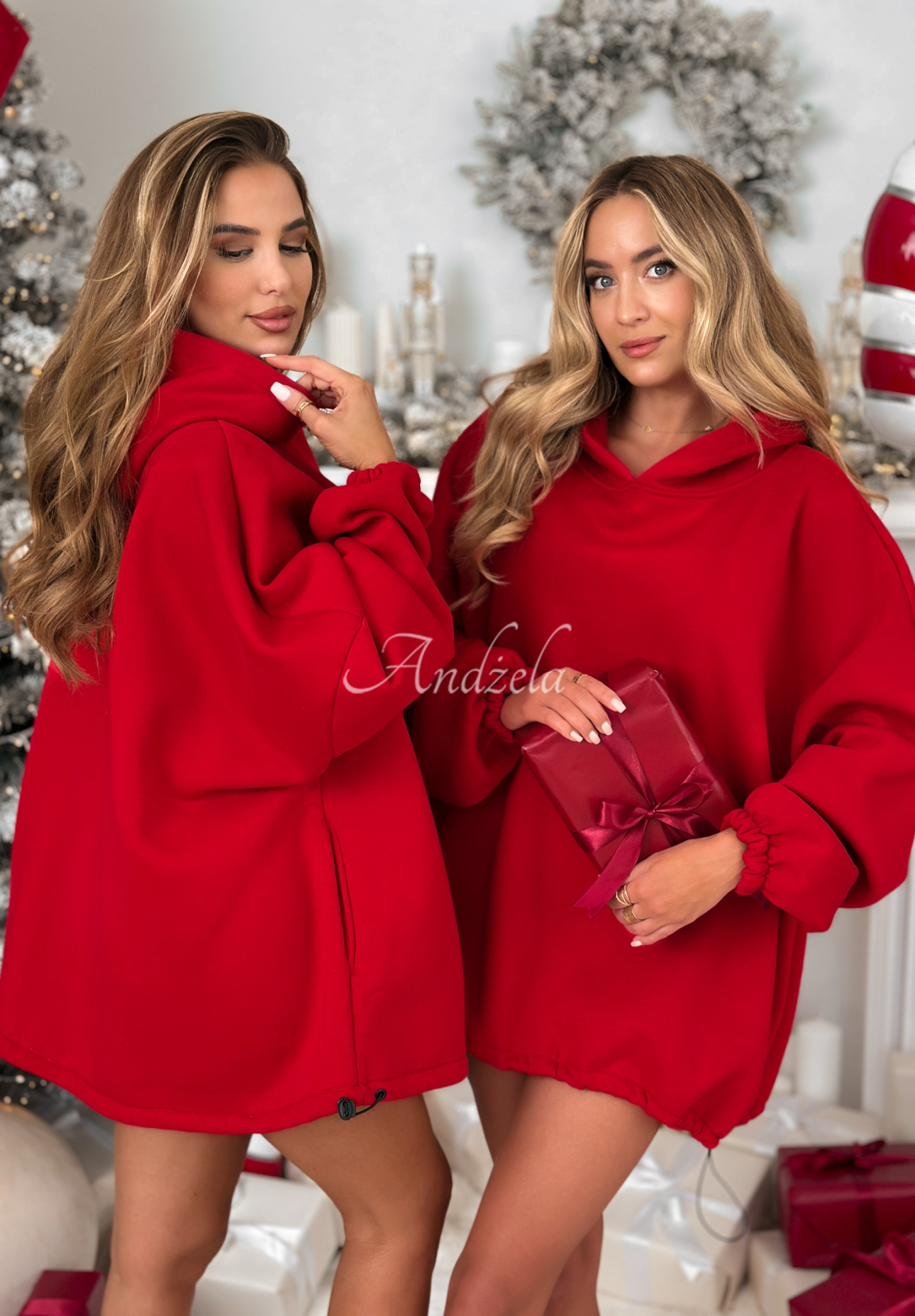 Dlhá mikina oversize s kapucňou Still Cute červená