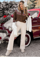 Krótki kardigan so vzormi Winter Fun čokoládový